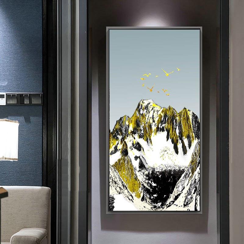 Декоративные картины «Золотая гора» Пейзаж Печать на холсте Озеро Лодка Плакаты Настенные художественные фотографии для декора гостиной без рамки