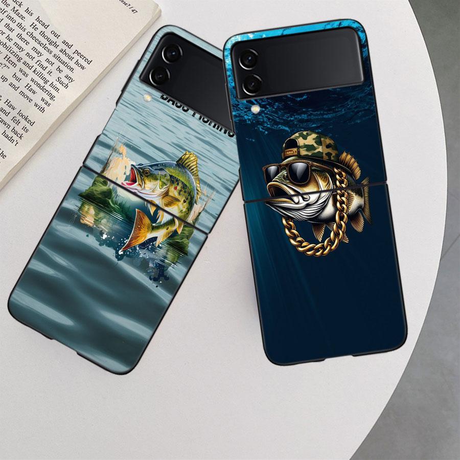 Enjoy a Day of Fishing Pleasure Case For Samsung Z Flip 6 5G Galaxy Z Flip 5 4 3 5G Black Hard Cell Phone Cover Luxury PC Shell