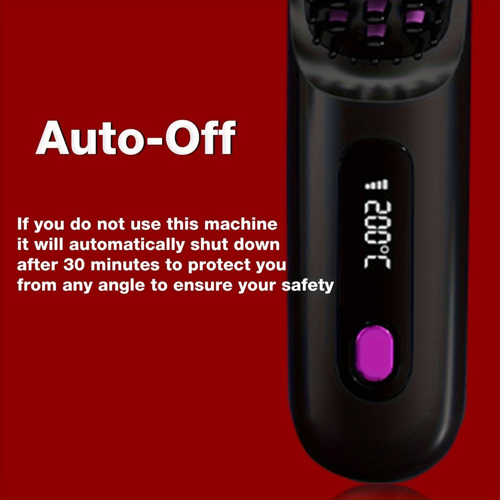 Беспроводной выпрямитель для волос с щеткой LED-дисплеем температуры Керамическая нагревательная электрическая щетка с защитой от ожогов Беспроводной выпрямитель для волос