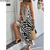 MODIQUE 2025 Summer New Women's Retro Sexy Zebra Stripe Print Backless Halter Neck Long Dress Ladies Casual A-Line Sleeveless Dress