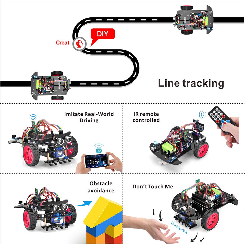 Стартовый комплект OSOYOO 2 Wheel Drive Smart Robot Car, совместимый с Arduino, проект UNO R3, комплект 2WD Smart Robot Car, открытый исходный код, образовательный робот, образовательный