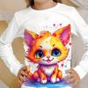 Spring and Autumn Round Neck 3D Cartoon Cat Printed Top Fashionable Casual Long Sleeved Children's Girl T-shirts