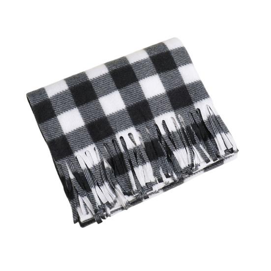 Double-Sided Velvet Scarf With Tassel Decoration Plaid Print Autumn Winter Warm Cashmere-Like