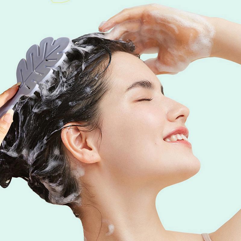 Силиконовая щетка для шампуня в форме листа, массажная головка для кожи головы, мягкая расческа для волос, длинная ручка, щетка для ванны, массаж тела, очищающий инструмент, подарок