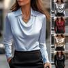 Women Shirt Swing Collar Lapel Long Sleeve Satin Shirt Solid Color Loose Fit Casual Tops Work Party Vacation Shirt