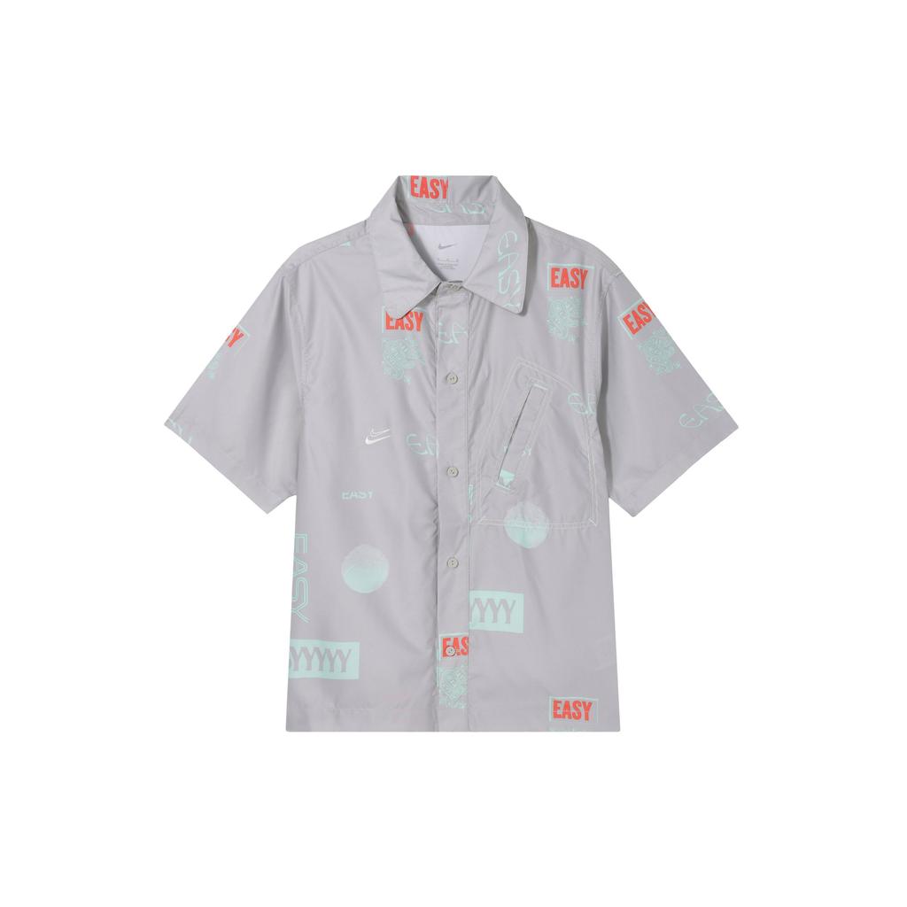 Nike Alphabet Print Single-Breasted Short-Sleeve Shirt Men Tops Mist-Grey DO4024-097