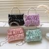 2025 New Handheld Small Square Bag with Drill, Small Fresh Candy-colored Pleated Bag, Versatile Chain, Single Shoulder Oblique Span Bag, Tide.