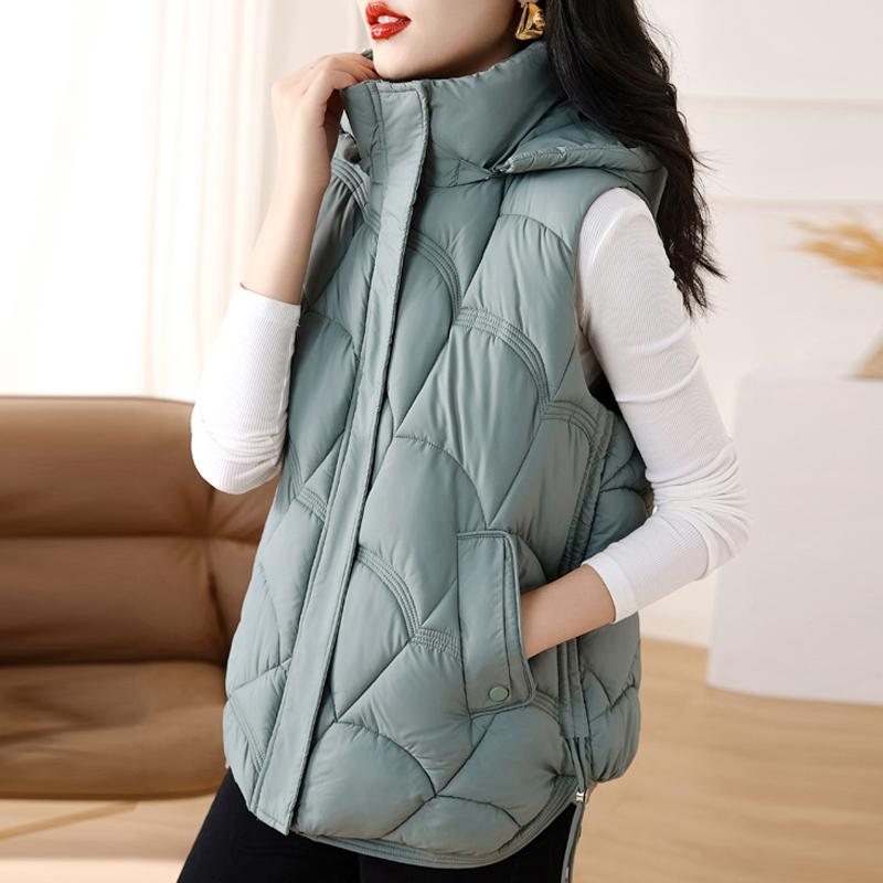 Plus Size Autumn Warm Vests for Women New Fashion Loose Women's Winter Coat Hooded Korean Style Cotton Padded Sleeveless Parka
