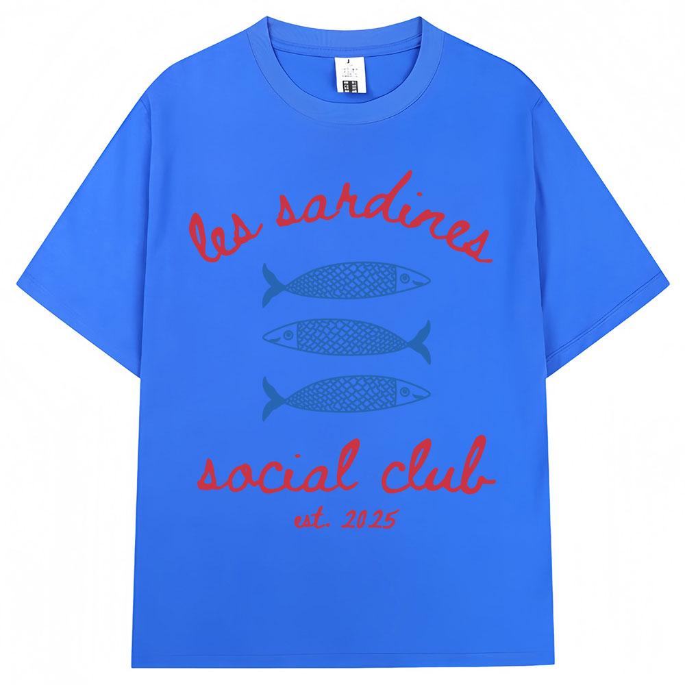 Les Sardines Social Club Graphic T Shirt Summer Fashion Vintage Unisex Unisex Short Sleeve Oversized Cotton Casual Tees Streetwear