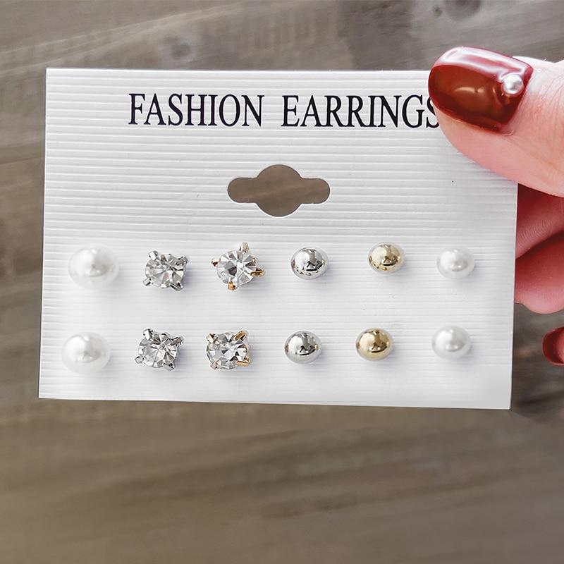 17 км модные металлические серьги-гвоздики с жемчугом, комплект для женщин, винтажные серьги золотого цвета, круглые и квадратные серьги, набор серег, подарки, ювелирные изделия