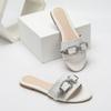 Fashion Metal Belt Buckle Decoration Women's Slippers Summer Lightweight Non-slip Slide Sandals Comfortable Peep Toe Beach Flat Sandals