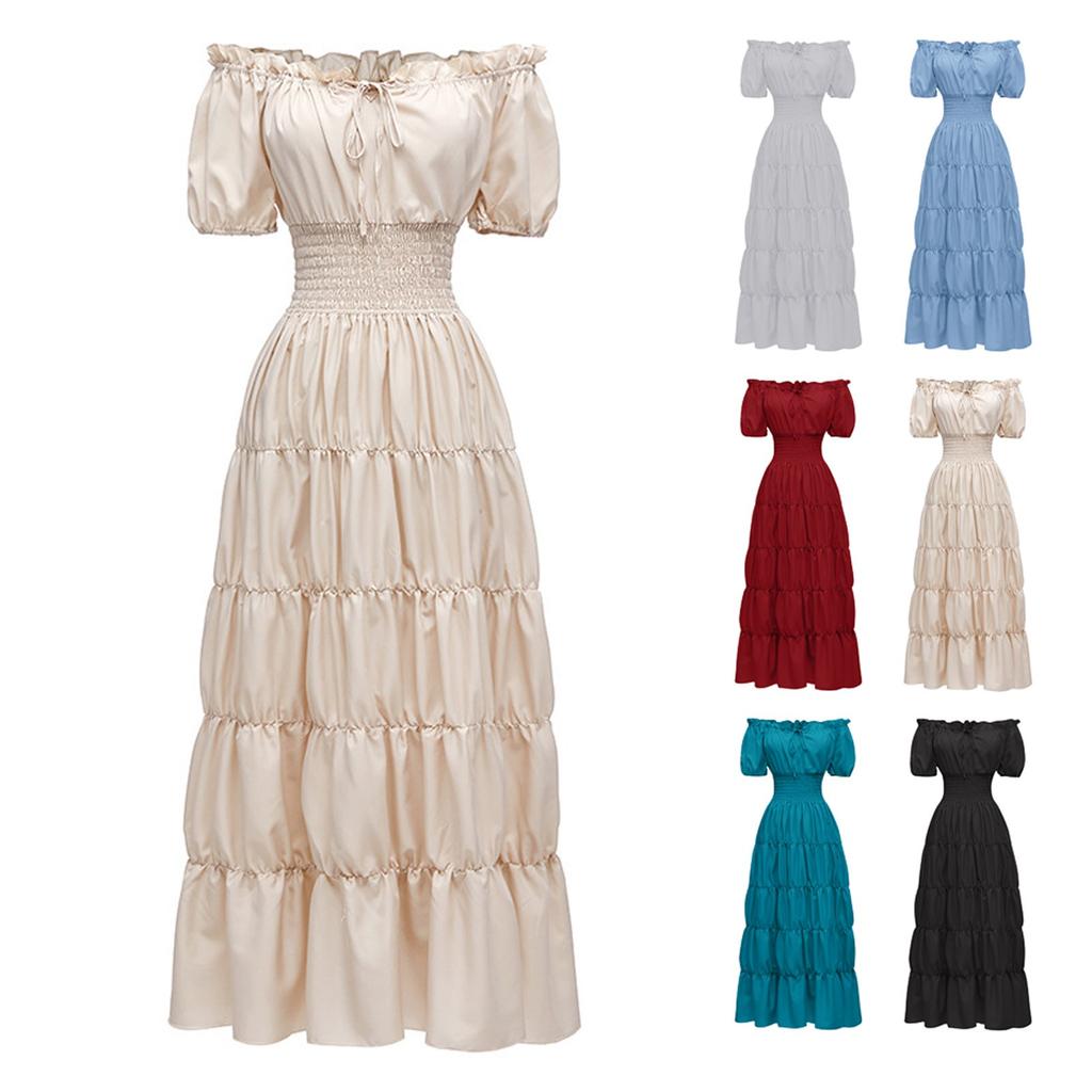 Dress For Women Stage Costume Halloween COS  Retro Solid Color Waistband Dress Party Evening Night Long Dress