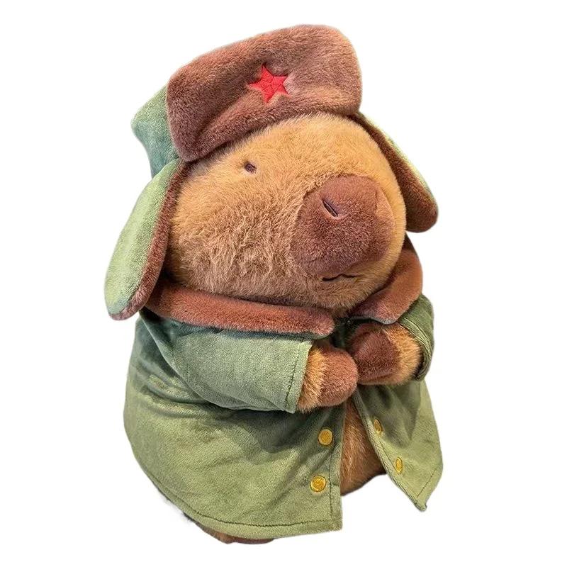 25см/9.84дюйма Капибара Capybara Плюшевая Игрушка Куртка Военное Пальто Подушка Кукла Плюшевая Милые Украшения Мультяшный Подарок на День Святого Валентина