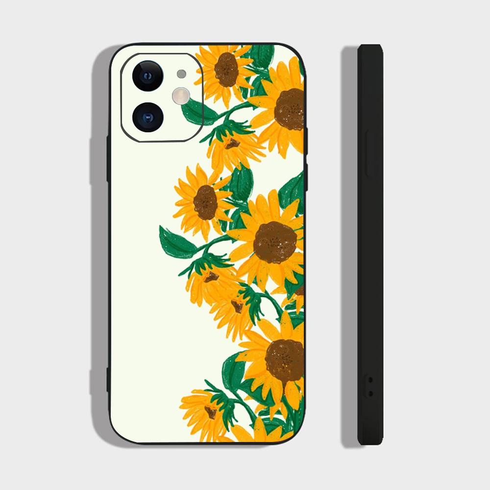 Чехол для телефона «Море подсолнухов» для IPhone 17 Air 16 15 14 13 Pro Max 11 12 Черный силиконовый чехол