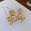 2024 High-End Golden Metal Flower Earrings: Unique Celebrity-Inspired Design with Elegant Flair for Women