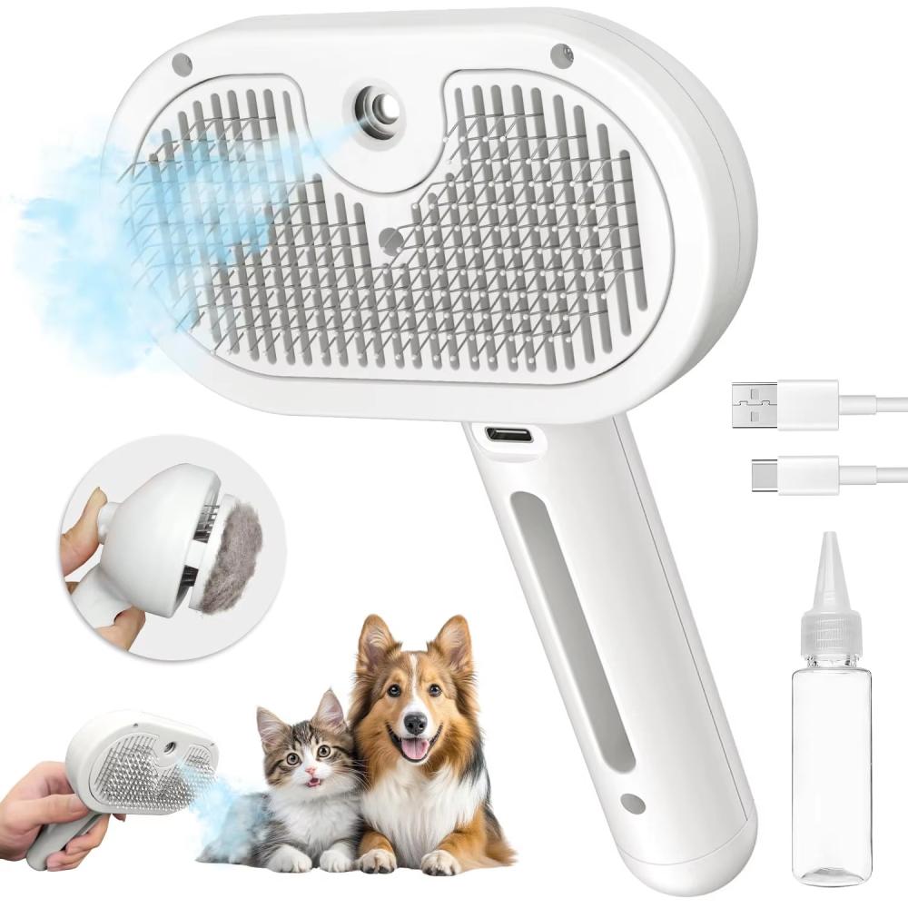 Собачья расческа Pet Steam Massage Brush Безопасная круглая головка Мягкие зубья Расческа с распылением для удаления шерсти для собаки Универсальная для кошек собак Аксессуары