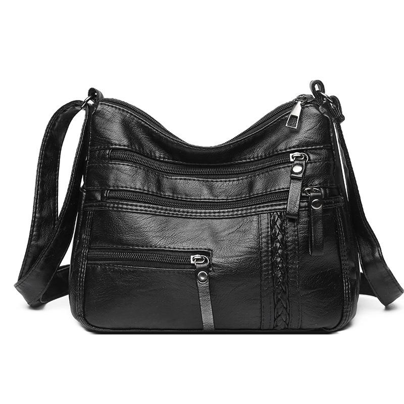Single-shoulder Bag Soft Leather Multi-functional Zipper Bag Single-shoulder Crossbody Bag Casual and Simple Bag