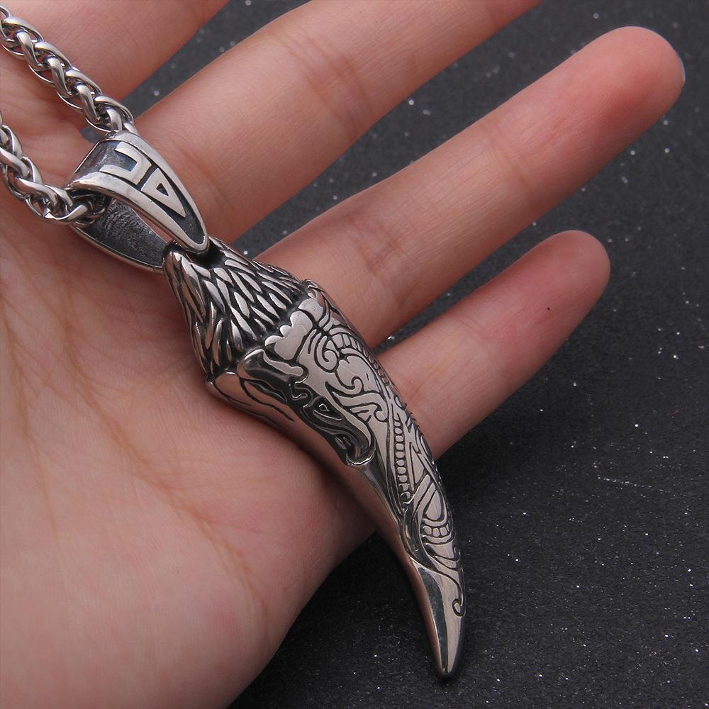 Norse Viking Wolf Teeth Odin Necklace for Men Stainless Steel Amulet Jewelry