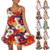 Женское модное летнее пляжное повседневное милое платье на бретельках без рукавов с принтом