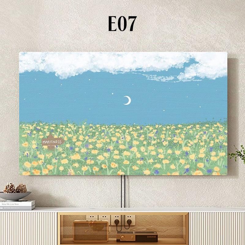 Oil Painting Landscape Printed TV Dust Cover Elastic All Inclusive LCD Screen Cover 32-85 Inch Home Decor Hanging TV Hood