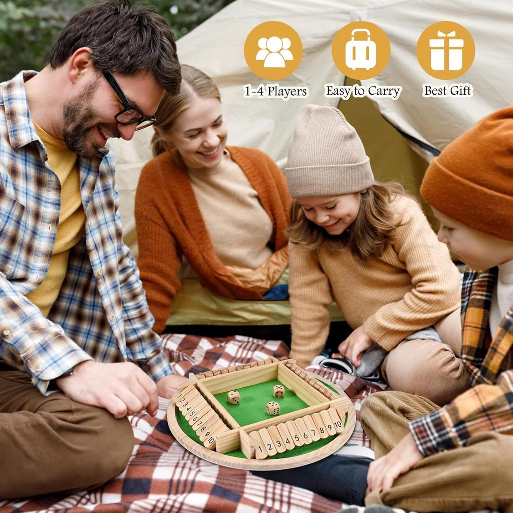 Shut The Box Game (2-4 Players), Wooden Shut The Box Dice Game, Wooden Board Game for Adults Kids, for Family Classroom Home or Bar