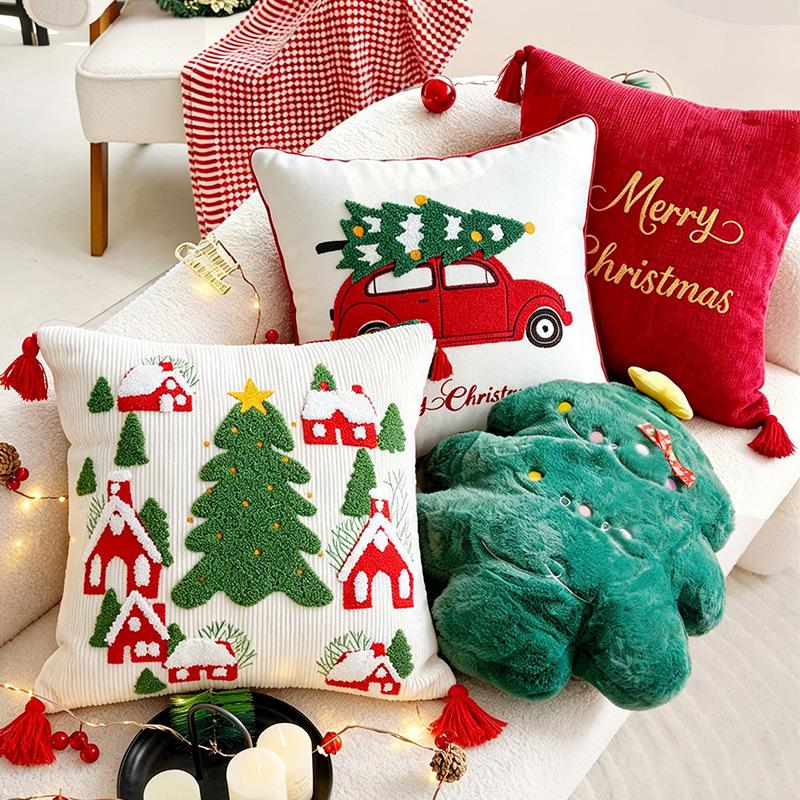 Christmas Pillow Case Plush Gift Bow Decorative Cushion Cover Christmas Home Sofa Holiday Season Decor