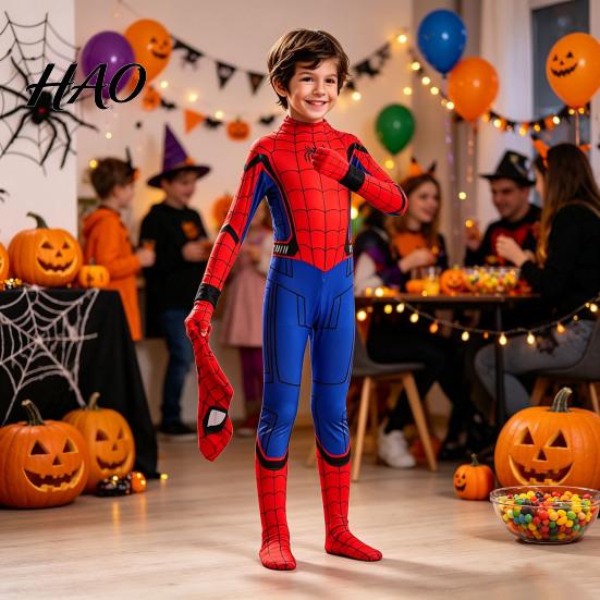 Character Fancy Dress Spider Hero Full Bodysuit with Mask, Coverage Zentai Costume for Halloween Party Outfit Kids Adults, Stretchy Cosplay Masquerade