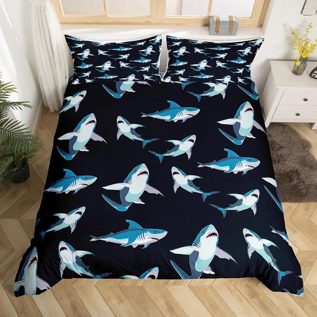 Shark Fish Print Bedding Set Cute Underwater Animal Duvet Cover Set Wonderful Gifts For Children Teens Adult Comforter Cover Set