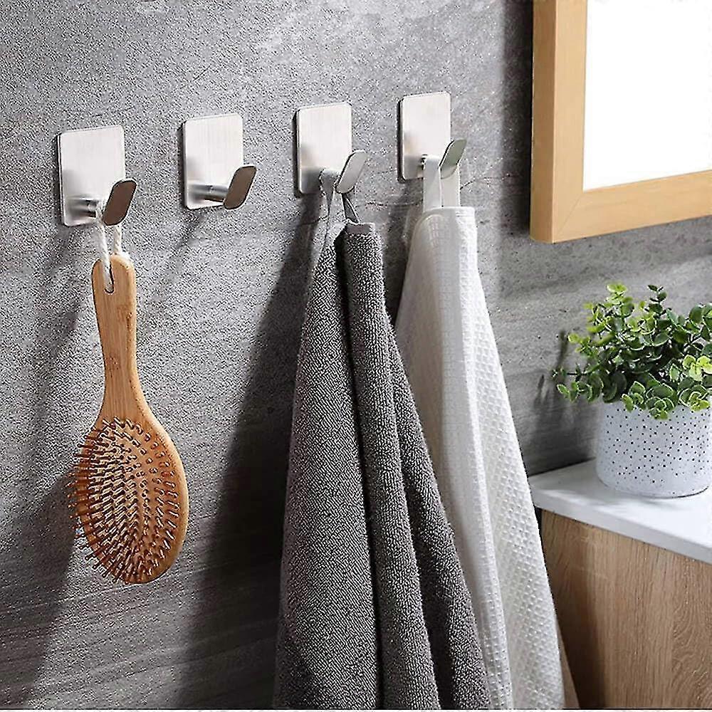 4pcs/set 304 Stainless Steel Self Adhesive Hooks, Stick On Hooks Holder For Tea Towel Robe Coat - DD