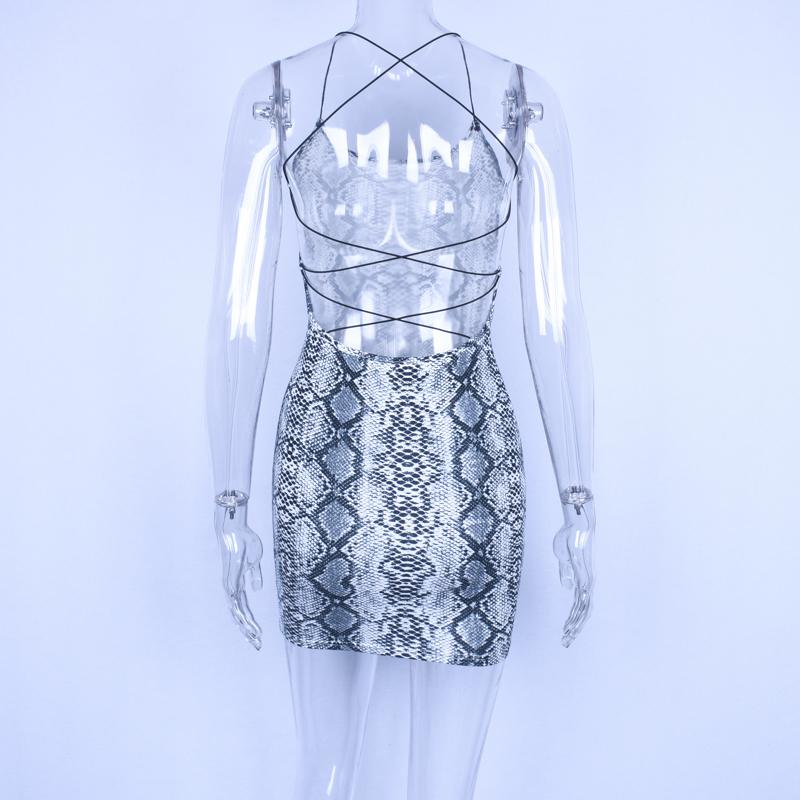 Сексуальное облегающее мини-платье с открытой спиной, платье на тонких бретельках, лето-осень, женская модная клубная клубная одежда со змеиным принтом без рукавов