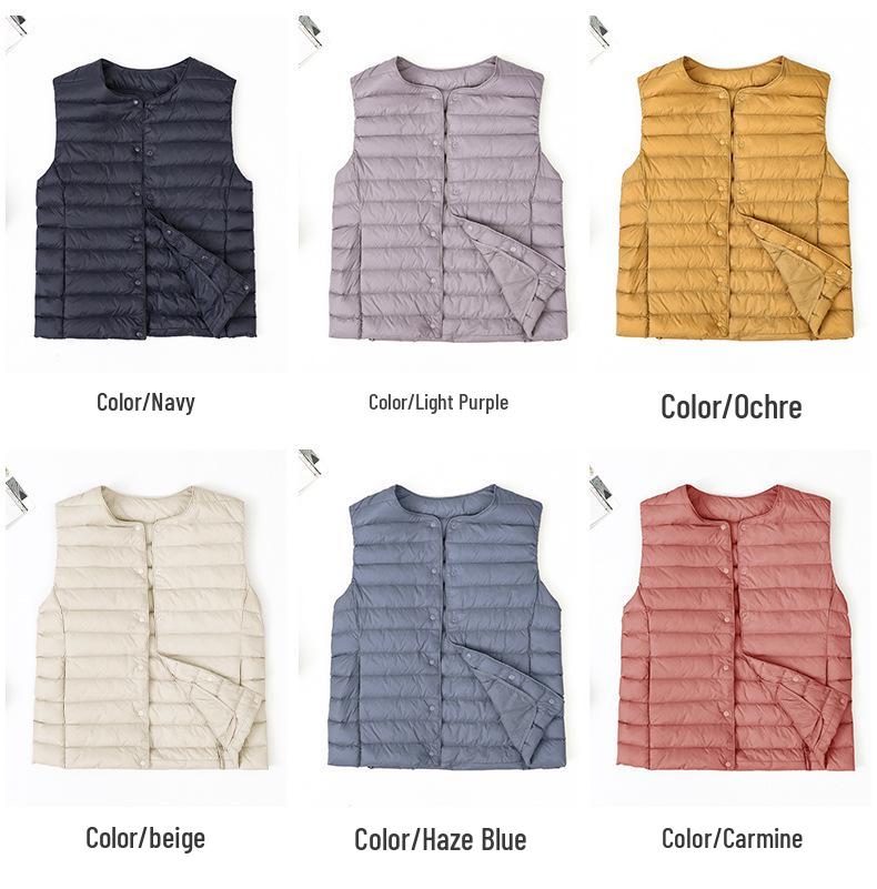 Женская 2025 Легкая Приталенная Куртка Пуховик с Коротким Круглым Вырезом - Теплая 90% Утиный Пух