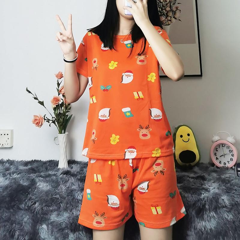 2 шт. летние пижамы женские с коротким рукавом ночная рубашка + шорты комплект одежды для сна