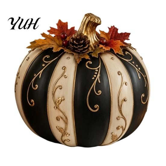 Atmospheric Autumn Harvest Props Fall Pumpkin Decor, Resin Figurine, Vintage Rustic Table Centerpieces Centerpiece for Halloween Thanksgiving, Indoor
