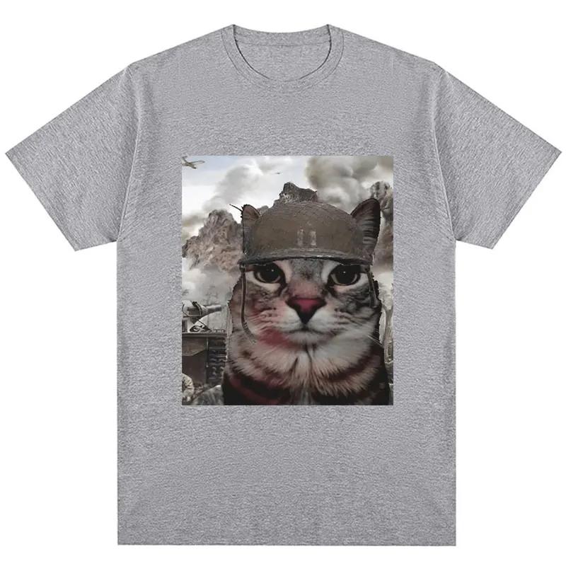 Футболка с забавным мемом Thousand Yard Stare Cat, винтажная футболка высокого качества для мужчин и женщин, свободного покроя, уличная одежда