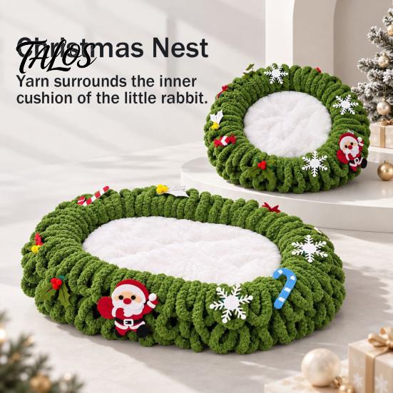 Fluffy Pet Cave Christmas Bed, Oval Wrapped Cat Warm Faux Thickened Cozy Shelter Winter Nest for Small Cats Dogs, Decor Sofa