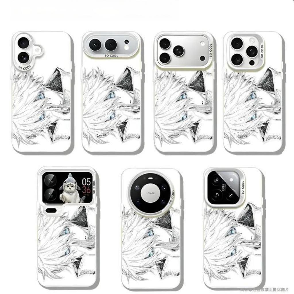 Satoru Gojo Anime Sketch Phone Case, Silver Electroplated Manga Print, Shockproof Slim Protective Phone Shell For iPhone