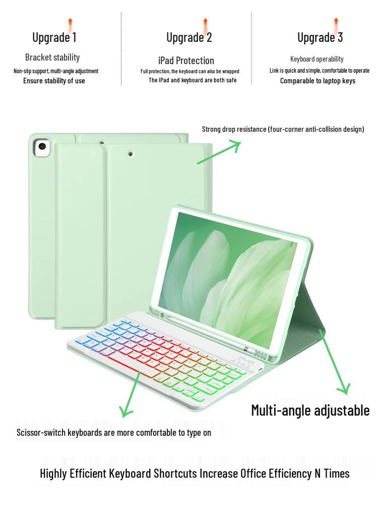 Съемный чехол-клавиатура для iPad с держателем для стилуса и 7-цветной подсветкой
