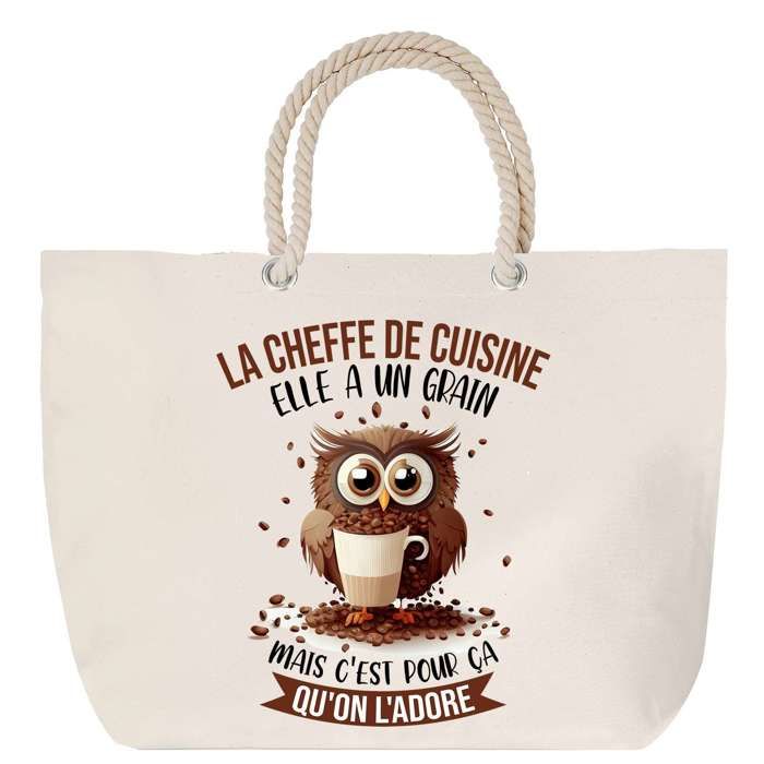 Sac de plage - PLANETEE - La Cheffe de Cuisine Chouette Grain - anse corde - grand format - coton