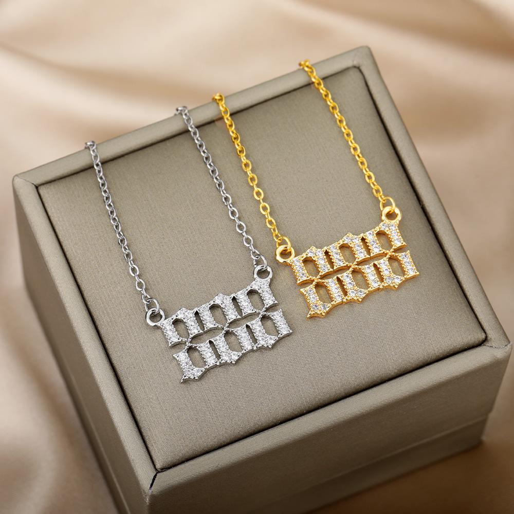 Angel Number Necklaces For Women 111 222 333 555 666 777 888 999 444 Devil Necklace Stainless Steel Pendant Men Bff Goth Jewelry