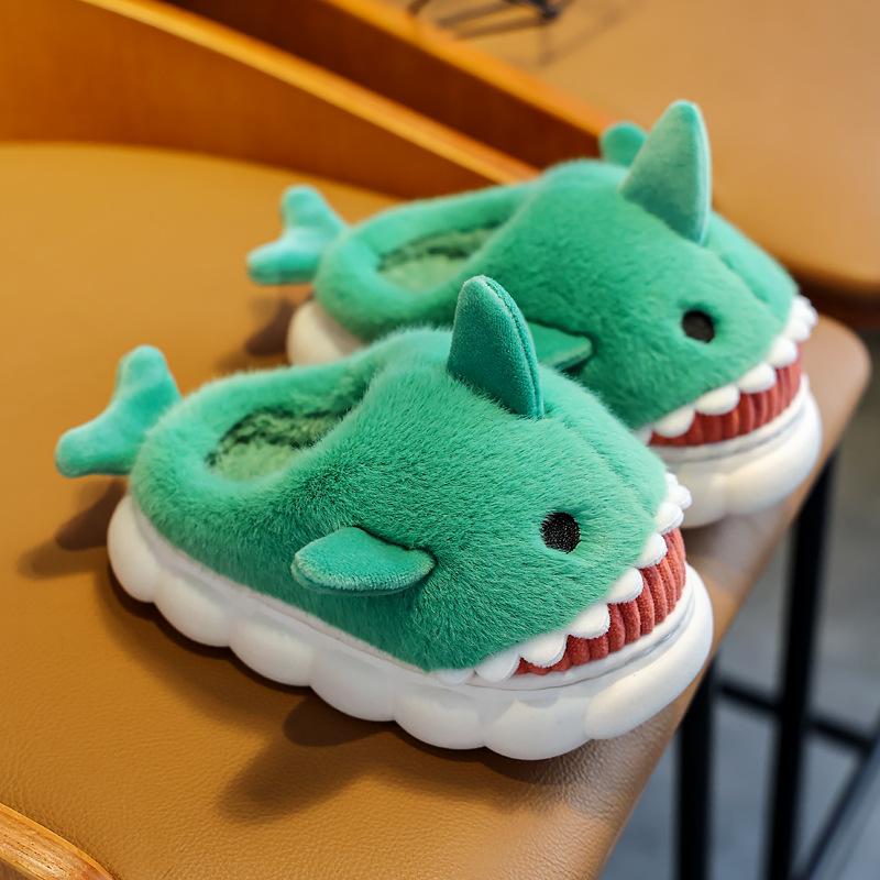 Children's Cotton Slippers Boys and Girls Cute Cartoon Shark Slippers Autumn and Winter Home Indoor Baby Thick Bottom Slippers