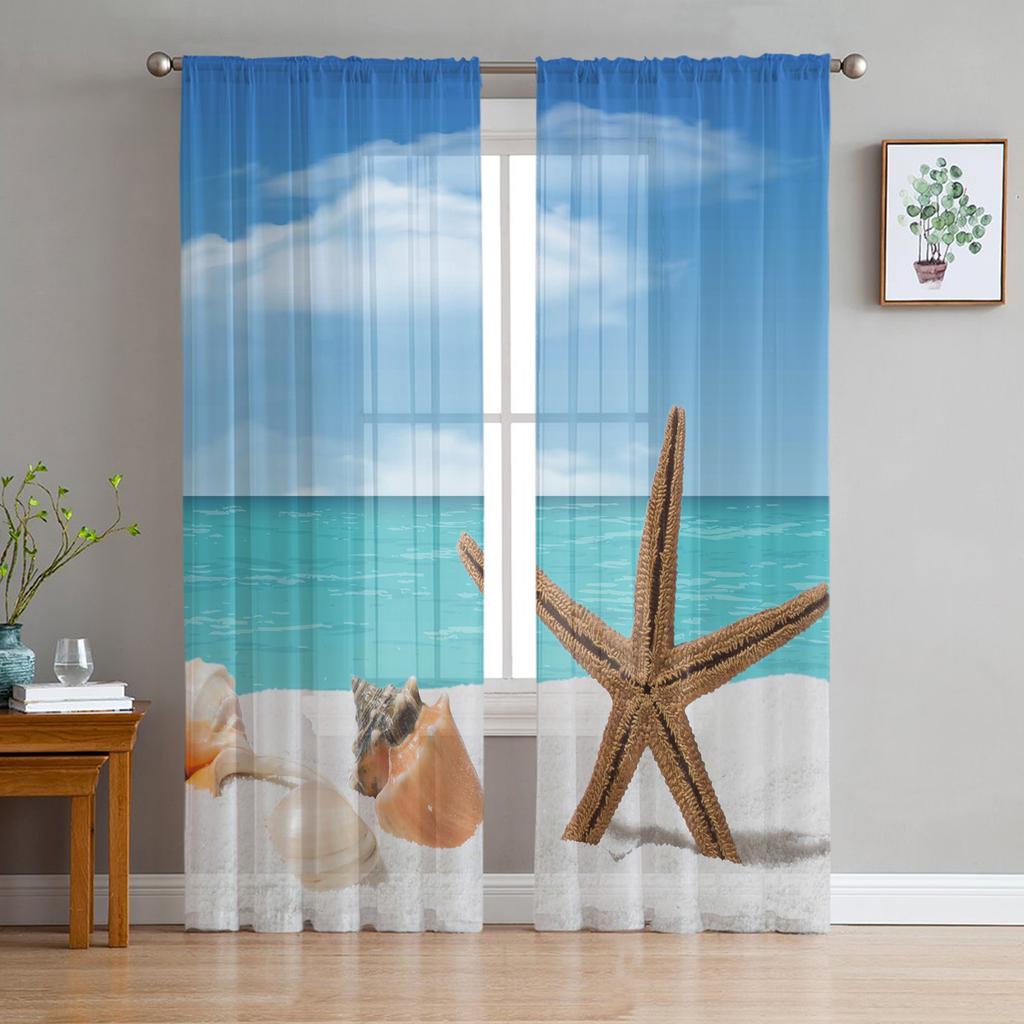 Тюль «Чистая вода на пляже» для гостиной, спальни, детской комнаты, декор кухни, прозрачные вуалевые занавески на окна