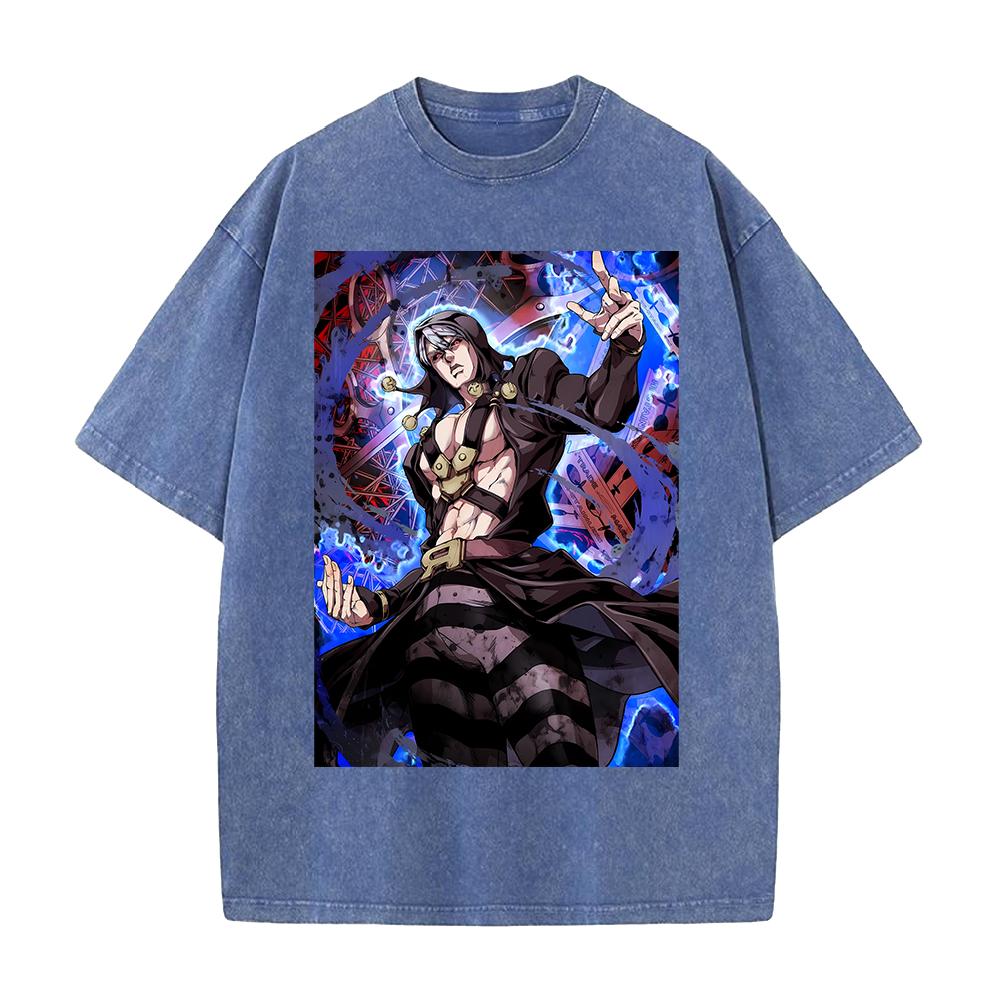 Горячий Аниме JoJo's Bizarre Adventure Аббаккио Леоне Одежда Мужчины Женщины Футболки Хлопковая Футболка с Эффектом Поношенности Ретро Футболка Харадзюку Футболка