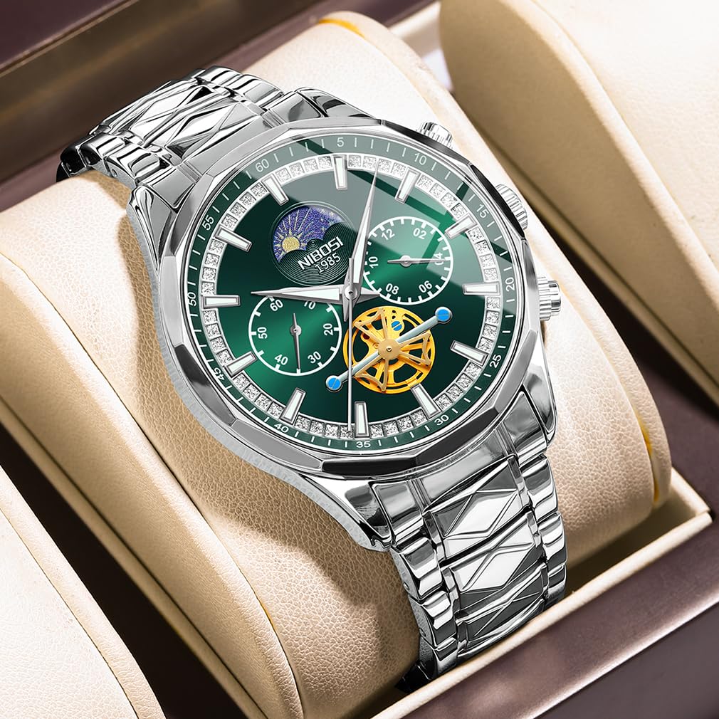Часы NIBOSI наручные часы бизнес хронограф большой циферблат бренд стильный повседневный металлический браслет нержавеющая сталь аналоговый скелетон джентльмен роскошный подарок