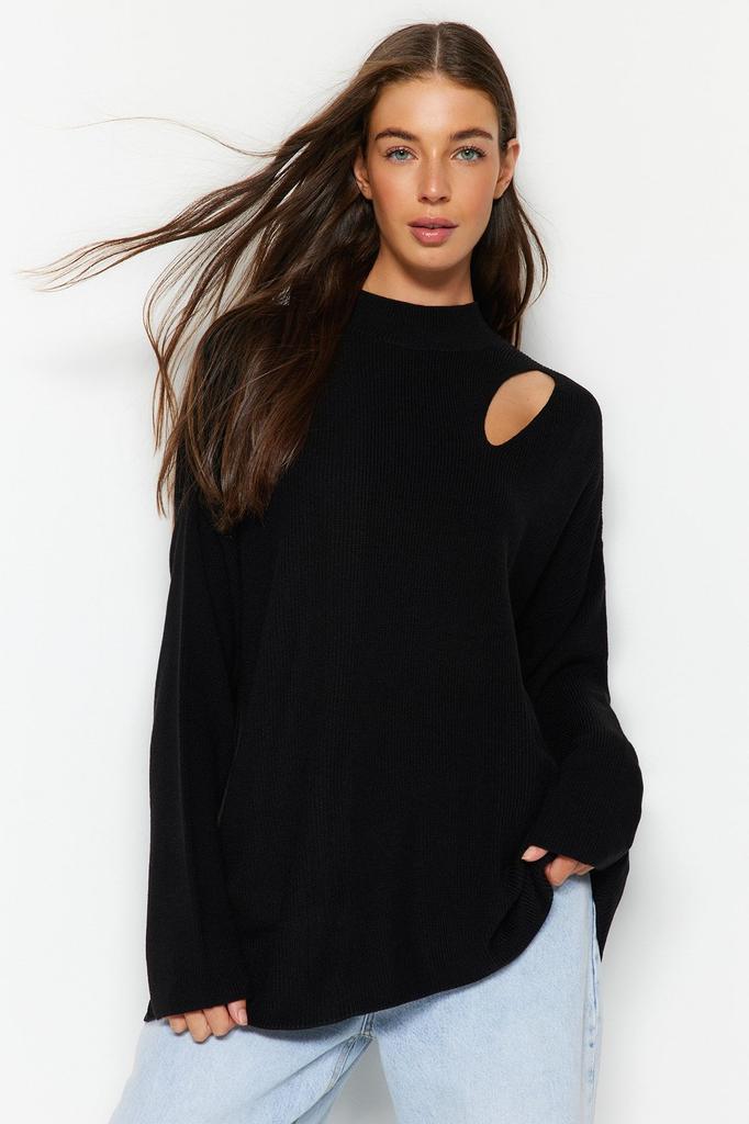 Women's Fashionable Stylish Sweater Mink Wide Fit Window Cut Out Knitwear Sweater