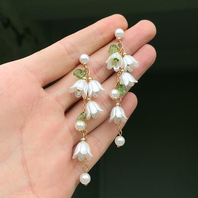 Сладкие романтичные серьги-подвески с цветком ландыша и зеленым листом для женщин, идиллическая классическая свадебная бижутерия