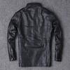 Genuine Leather Jacket for Men, First-layer Cowhide Jacket, Leather Windbreaker, Mid-length Motorcycle Leather Coat