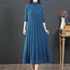 Women's Knee-Length A-Line Sweater Dress - Autumn/Winter, Half Turtleneck, Loose Fit