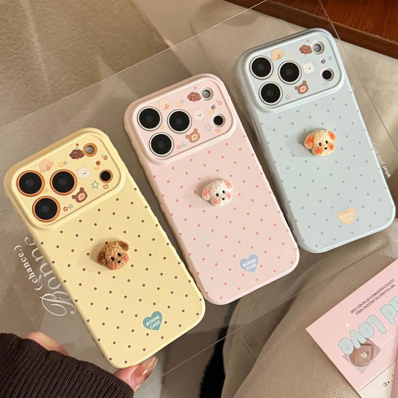Чехол для телефона с 3D мультяшным щенком в горошек Для iPhone 17 16 15 14 13 12 Pro Max Конфетные цвета Ударопрочный Защитный Мягкий Чехол