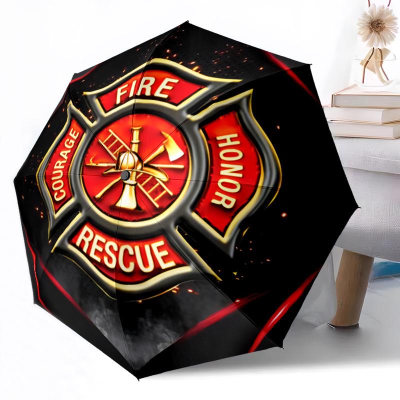 Fire Department Courage Outdoor Automatic Umbrella Retractable Design with 8-Rib Durability Lightweight Perfect Gift for Friends Family