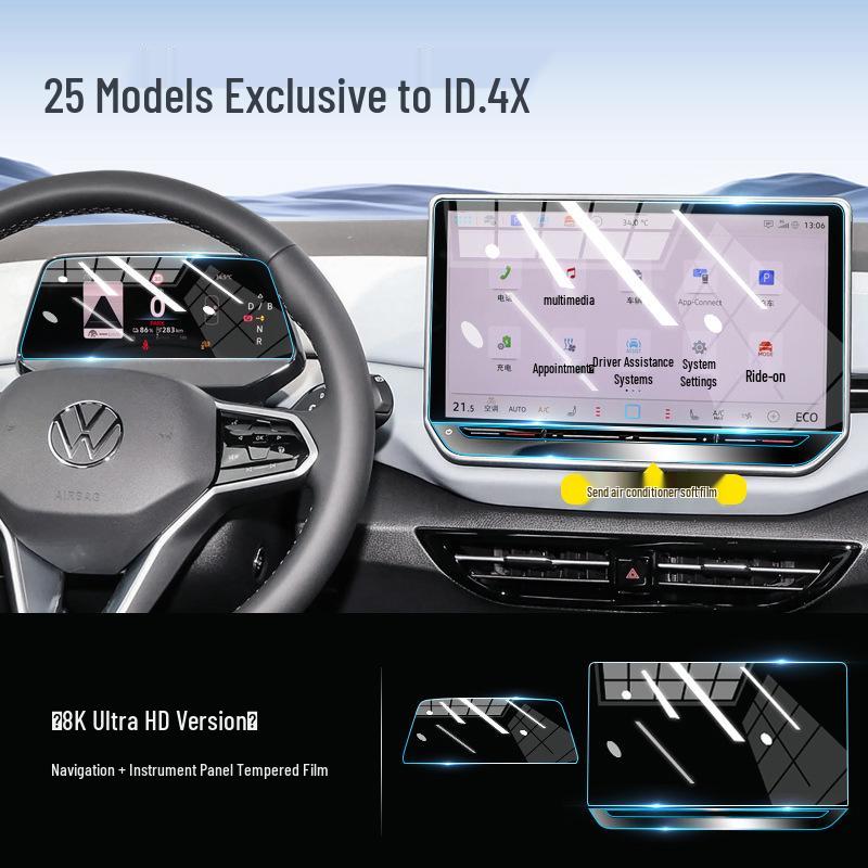 Закаленное стекло для экрана и пленка для центральной консоли Volkswagen ID4X CROZZ для декора интерьера